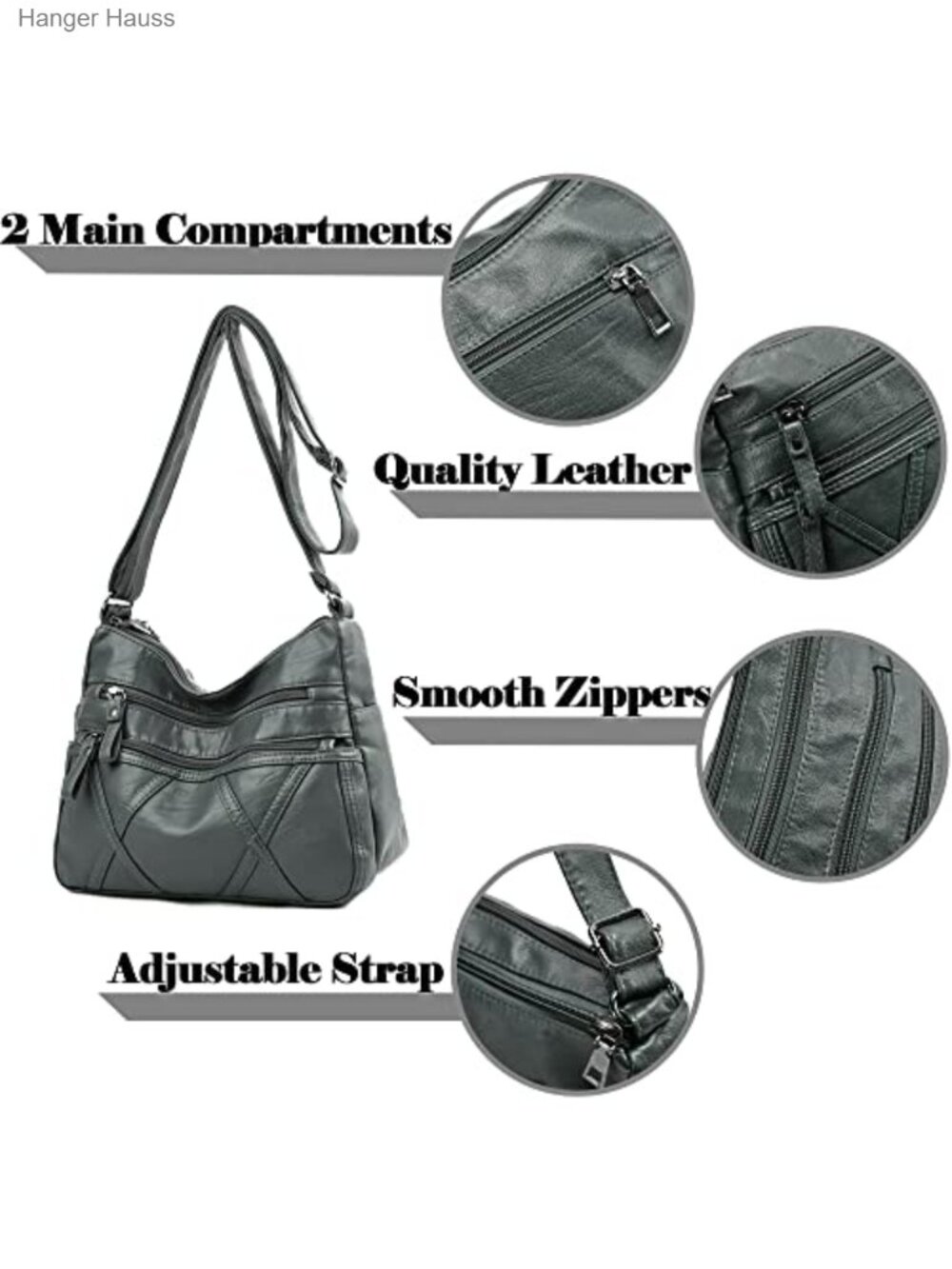 Small Crossbody Bag Washed PU Leather Vegan Shoulder Purse Multi Pockets - Picture 4 of 6